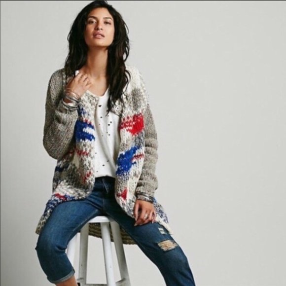 FREE PEOPLE Fireworks Alpaca Knit Wool Silk Cardigan Heavyweight Coat EUC sz S - Picture 5 of 16